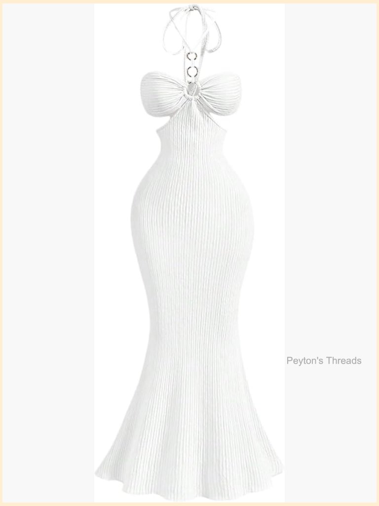 Halter Maxi Dress Cut Out Tie Back Sleeveless Fishtail Bodycon Beach Vacation